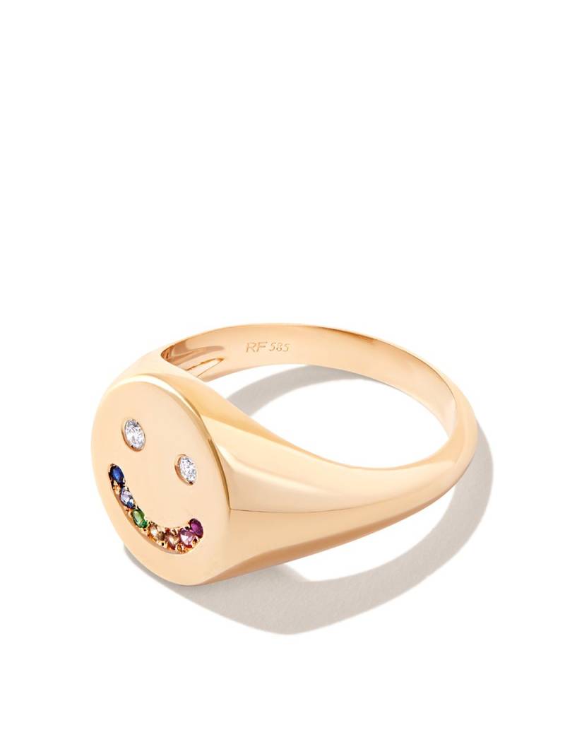 Roxanne First 14kt yellow gold Smiley diamond and sapphire signet ring von Roxanne First