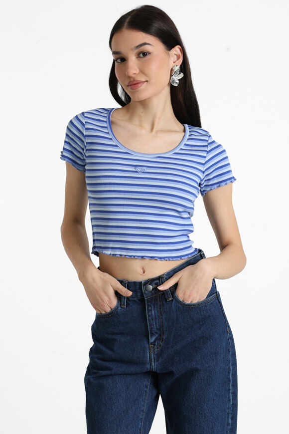 Roxy Mini Stripe Crop T-Shirt | Dazzling Blue Party | Damen  | L von Roxy