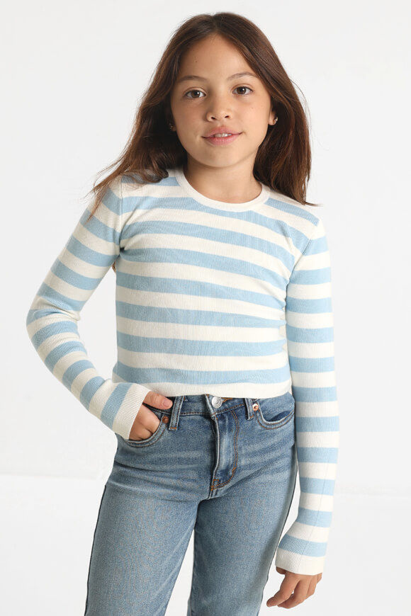 Ruby Girls Gerippter Crop Strickpullover | Offwhite + Hellblau | Mädchen  | 10 von Ruby Girls