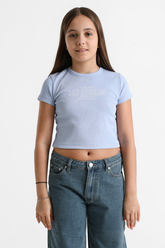 Ruby Girls Geripptes Crop T-Shirt | Hellblau | Mädchen  | 10 von Ruby Girls