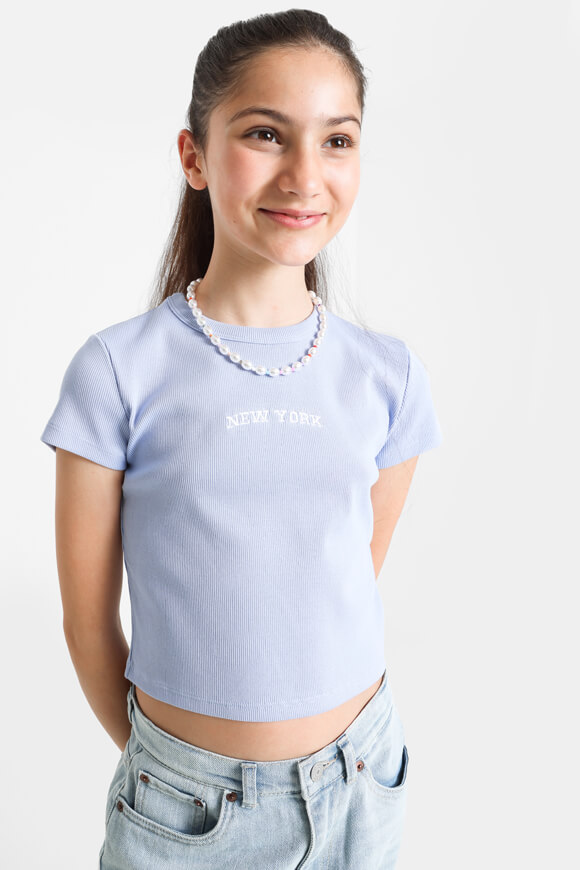 Ruby Girls Geripptes Crop T-Shirt | Hellblau | Mädchen  | 12 von Ruby Girls