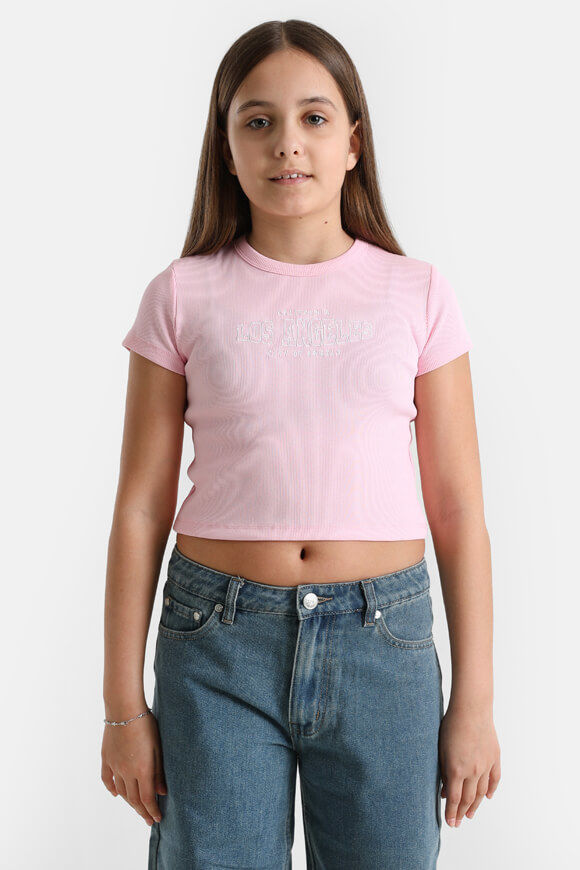 Ruby Girls Geripptes Crop T-Shirt | Rosa | Mädchen  | 10 von Ruby Girls