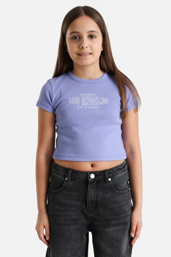 Ruby Girls Geripptes Crop T-Shirt | Violet | Mädchen  | 10 von Ruby Girls