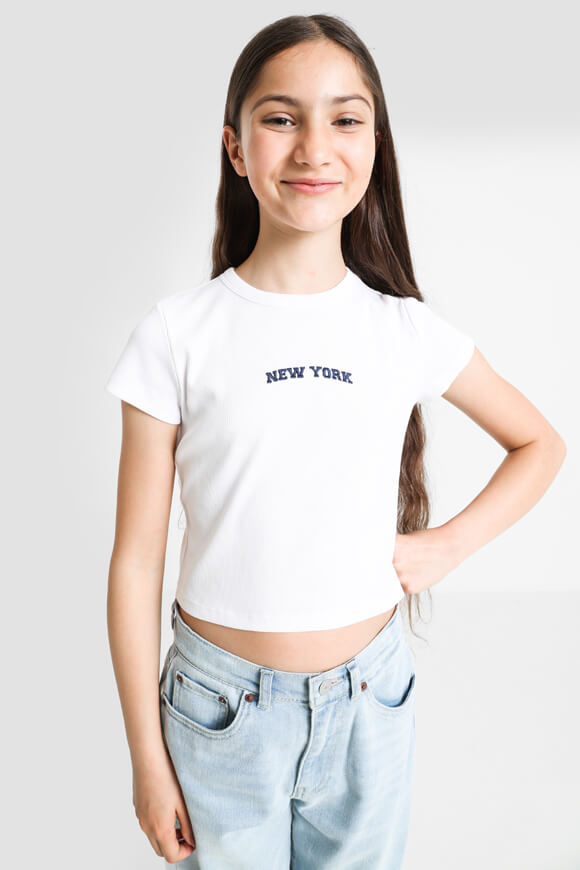 Ruby Girls Geripptes Crop T-Shirt | Weiss | Mädchen  | 10 von Ruby Girls