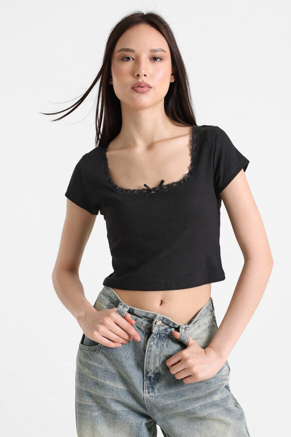 Ruby Geripptes Crop T-Shirt | Schwarz | Damen  | M von Ruby