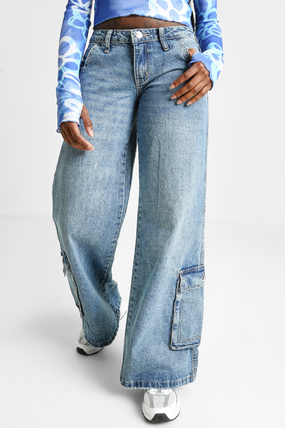 Ruby Wide Leg Cargo Jeans | Blue | Damen  | 32 von Ruby