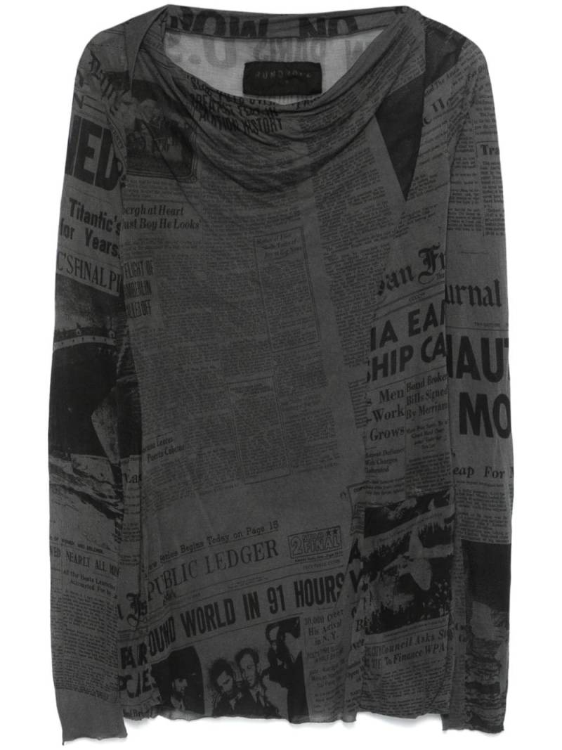 Rundholz newspaper-print top - Grey von Rundholz