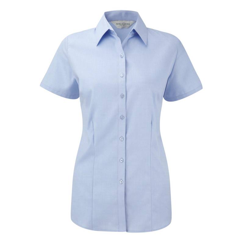 Bluse Hemd Mit Dezentem Fischgrätenmuster, Kurzärmlig Damen Hellblau 3XL von Russell