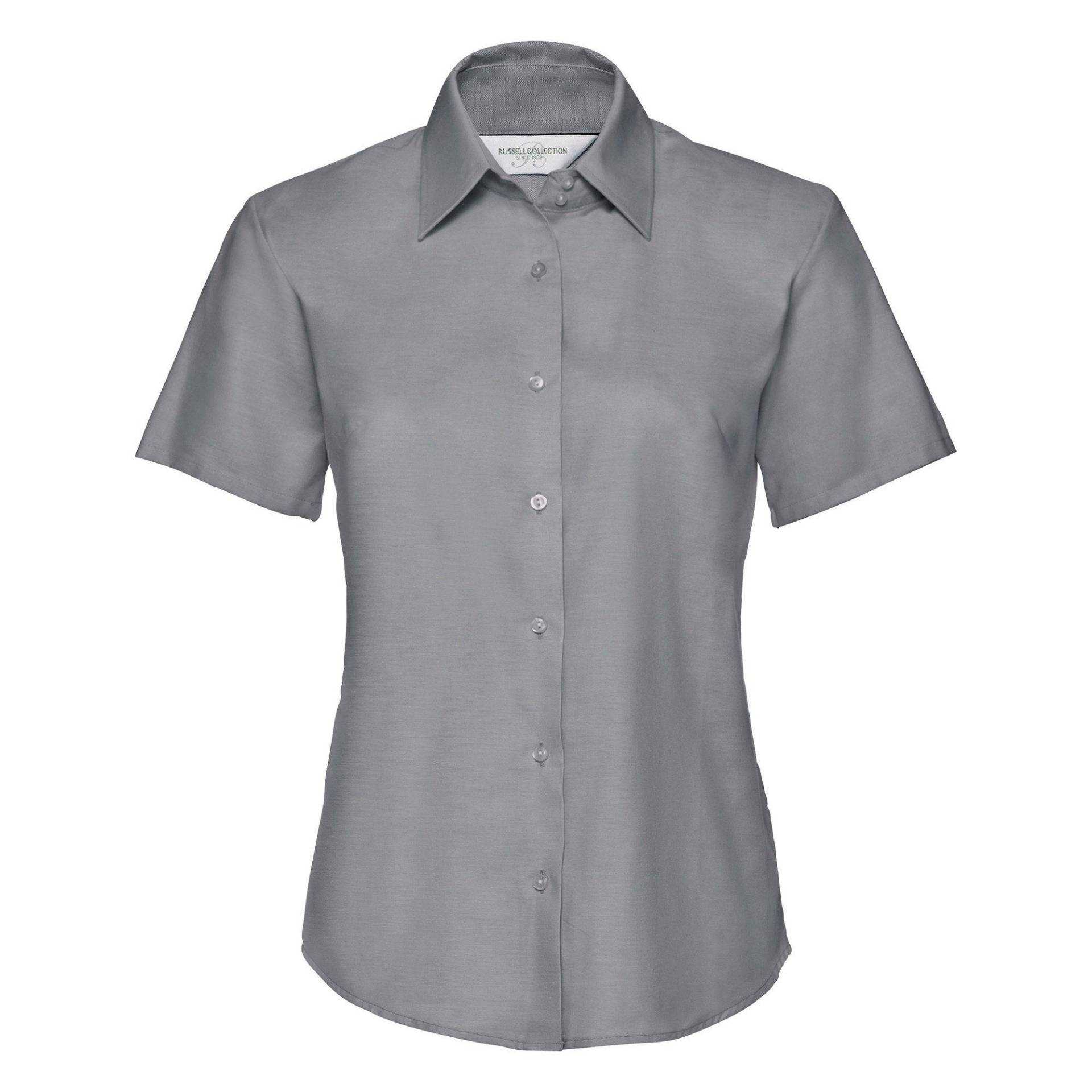 Russell - Collection Easy Care Oxford Bluse, Kurzarm, für Damen, Silber, Größe XXL von Russell