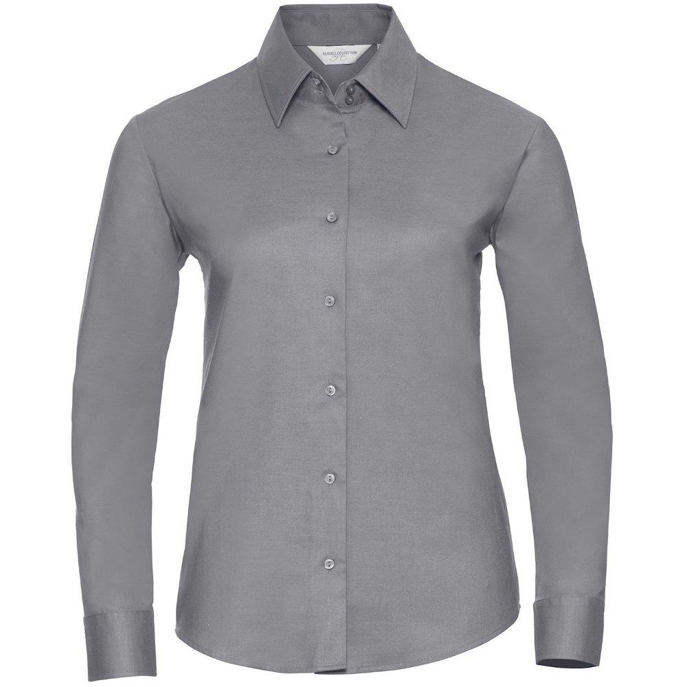 Russell - Collection Easy Care Oxford Bluse, Langarm, für Damen, Silber, Größe 4XL von Russell