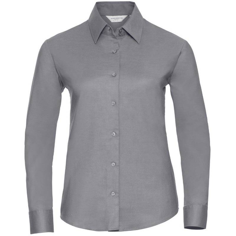 Collection Easy Care Oxford Bluse, Langarm Damen Silber 4XL von Russell