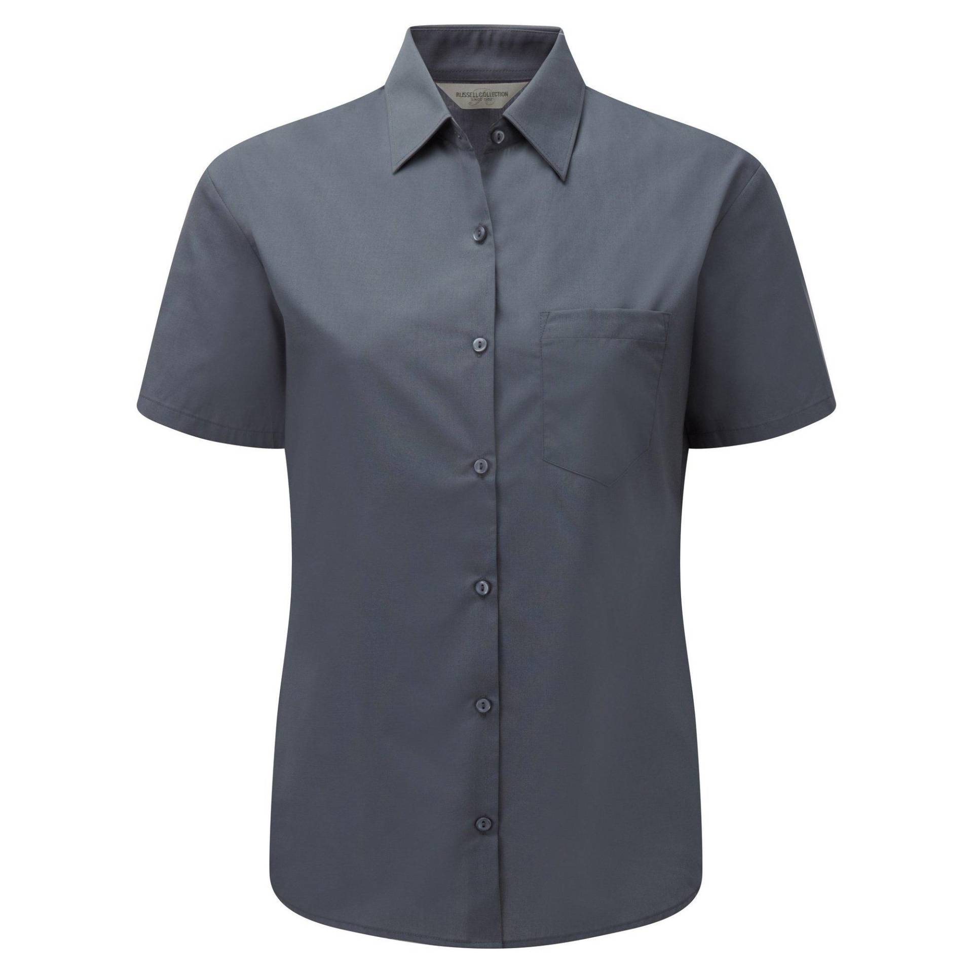 Russell - Collection Poplin Bluse, Kurzarm, pflegeleicht, für Damen, Grau, Größe L von Russell