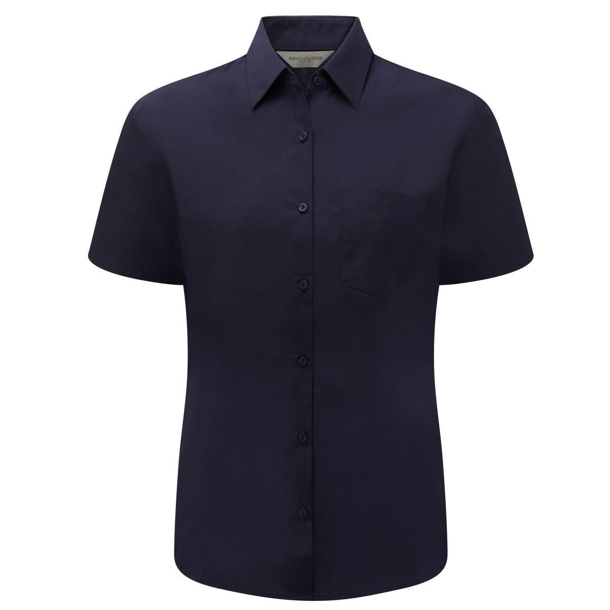 Russell - Collection Poplin Bluse, Kurzarm, pflegeleicht, für Damen, Marine, Größe L von Russell