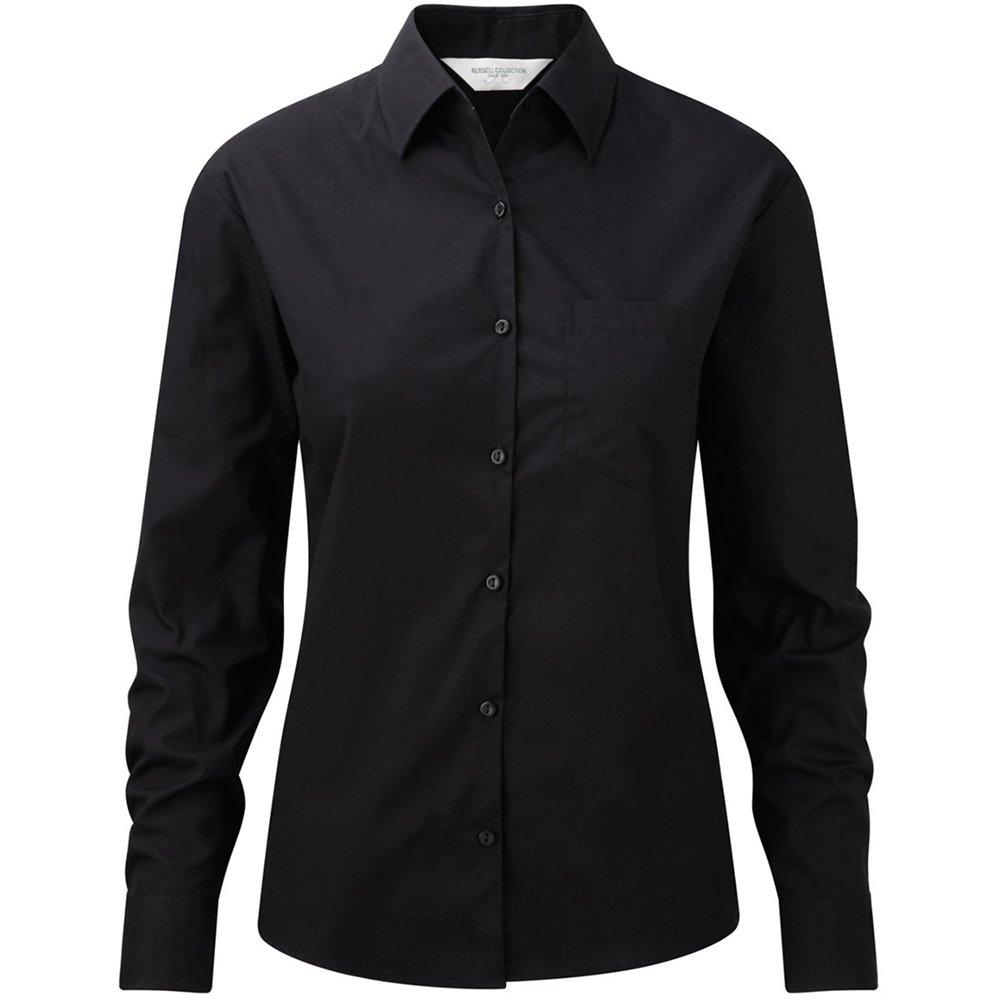 Russell - Jerzees BaumwollHemd Bluse Arbeitsbluse, langärmlig, für Damen, Schwarz, Größe M von Russell