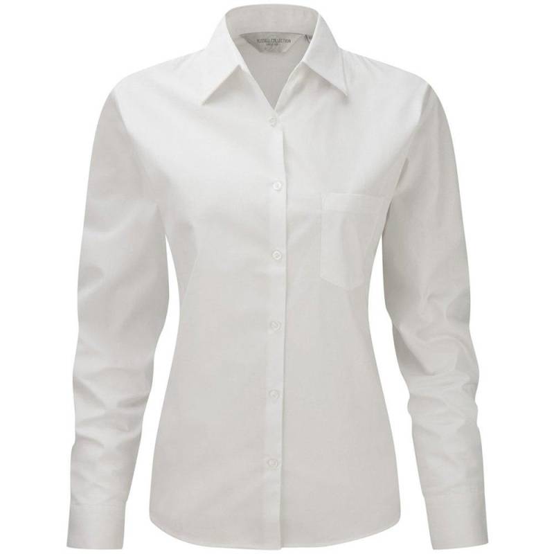 Jerzees Baumwollhemd Bluse Arbeitsbluse, Langärmlig Damen Weiss S von Russell