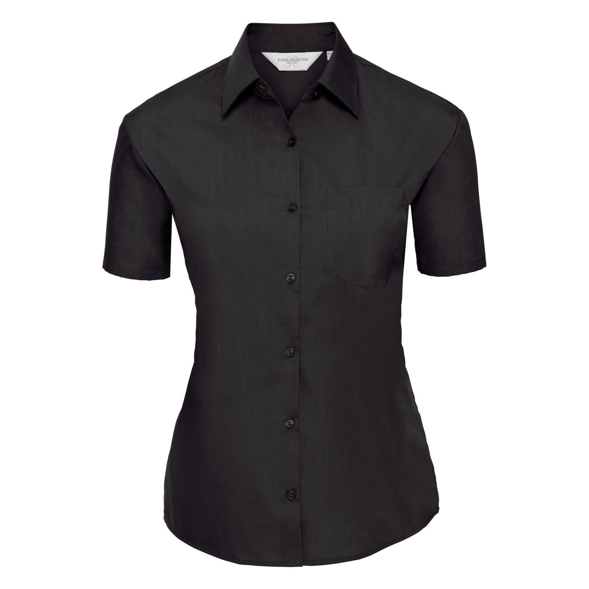 Russell - Collection Poplin Bluse, Kurzarm, pflegeleicht, für Damen, Schwarz, Größe 3XL von Russell