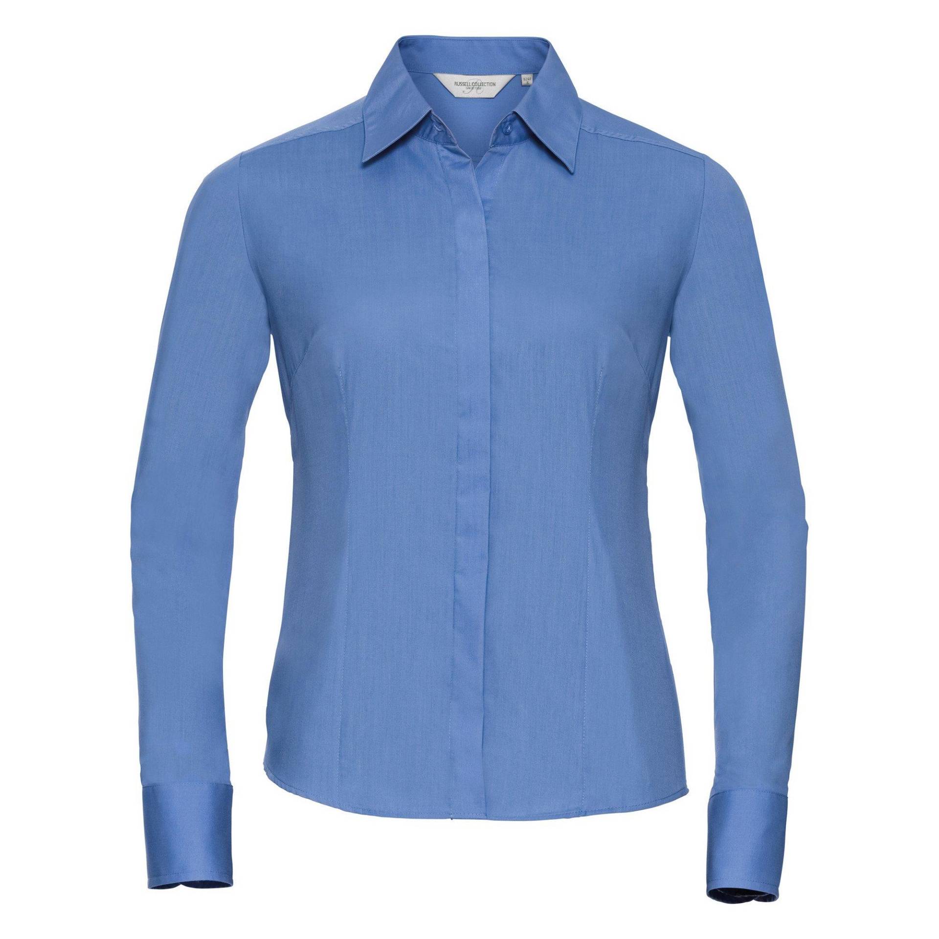 Collection Popelin Bluse Hemd, Langarm, Pflegeleicht, Tailliert Damen Blau 3XL von Russell