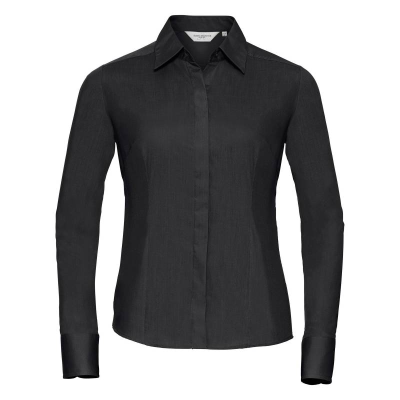 Collection Popelin Bluse Hemd, Langarm, Pflegeleicht, Tailliert Damen Schwarz L von Russell