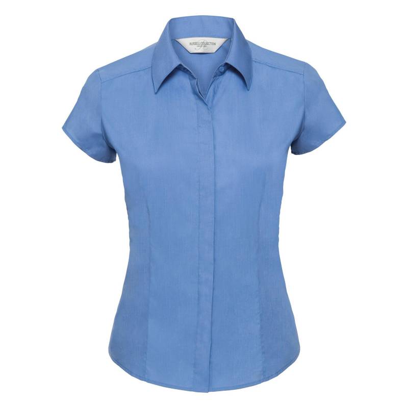 Collection Easy Care Fitted Poplin Bluse, Kurzarm Damen Blau M von Russell