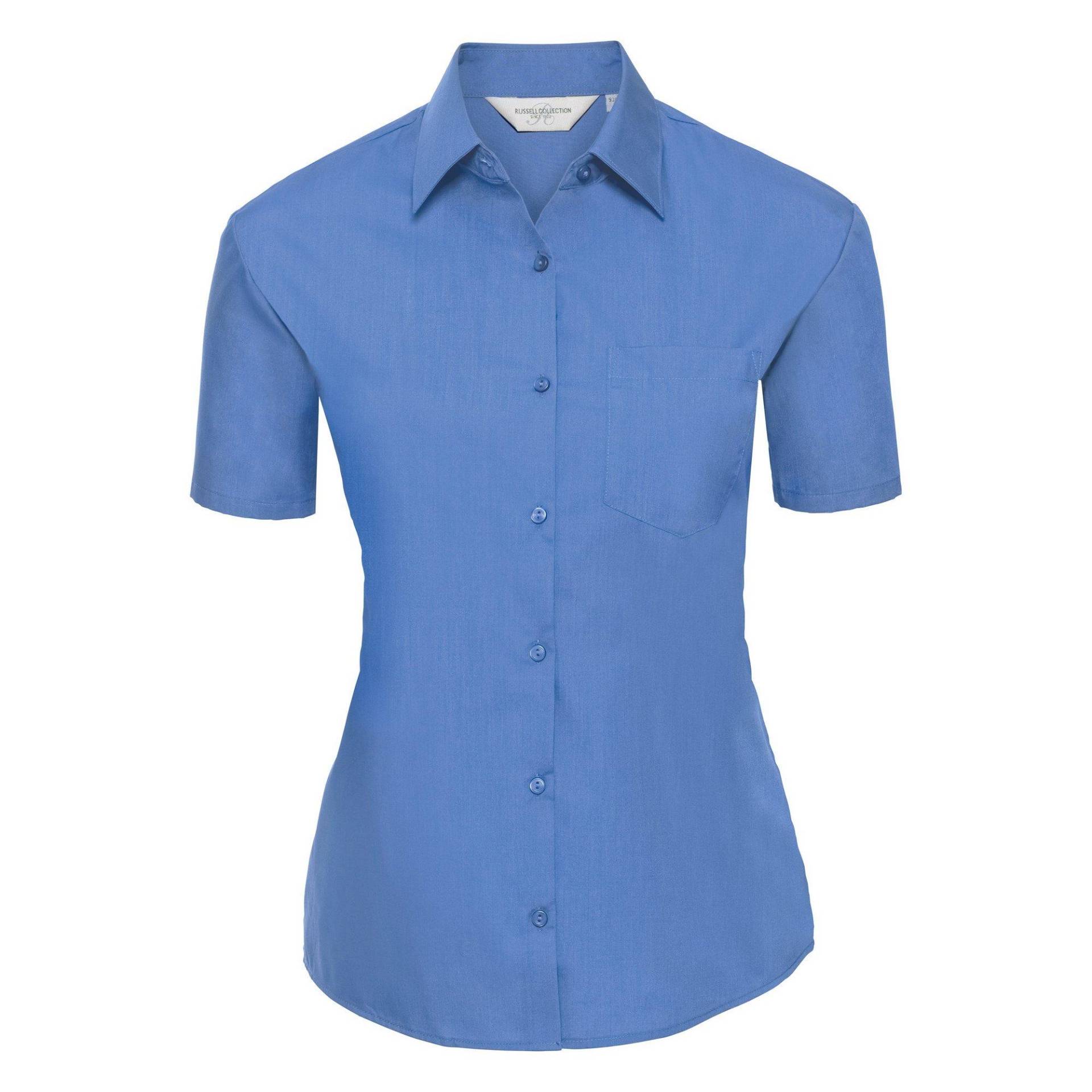 Russell - Collection Poplin Bluse, Kurzarm, pflegeleicht, für Damen, Blau, Größe S von Russell