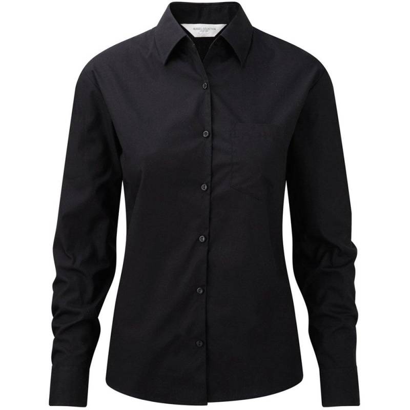 Russell - Jerzees BaumwollHemd Bluse Arbeitsbluse, langärmlig, für Damen, Schwarz, Größe S von Russell