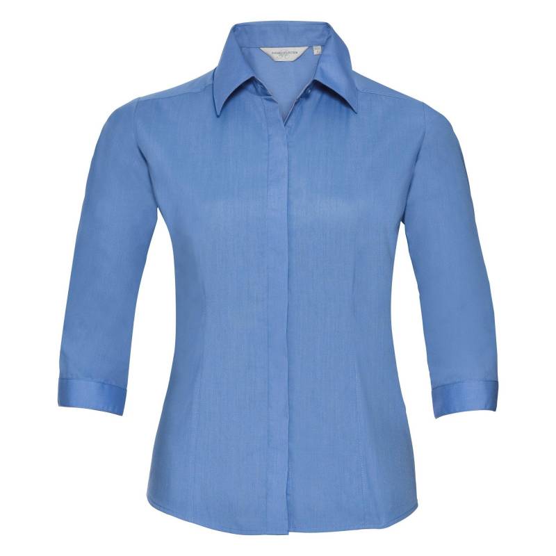 Collection Popelin Bluse, Pflegeleicht, Tailliert, 34ärmel Damen Blau S von Russell