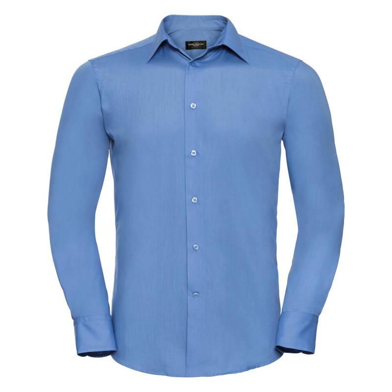 Collection Popeline Hemd, Langarm, Pflegeleicht Herren Blau XL von Russell