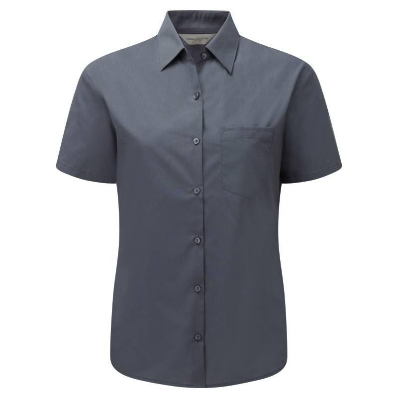 Russell - Collection Poplin Bluse, Kurzarm, pflegeleicht, für Damen, Grau, Größe XXL von Russell