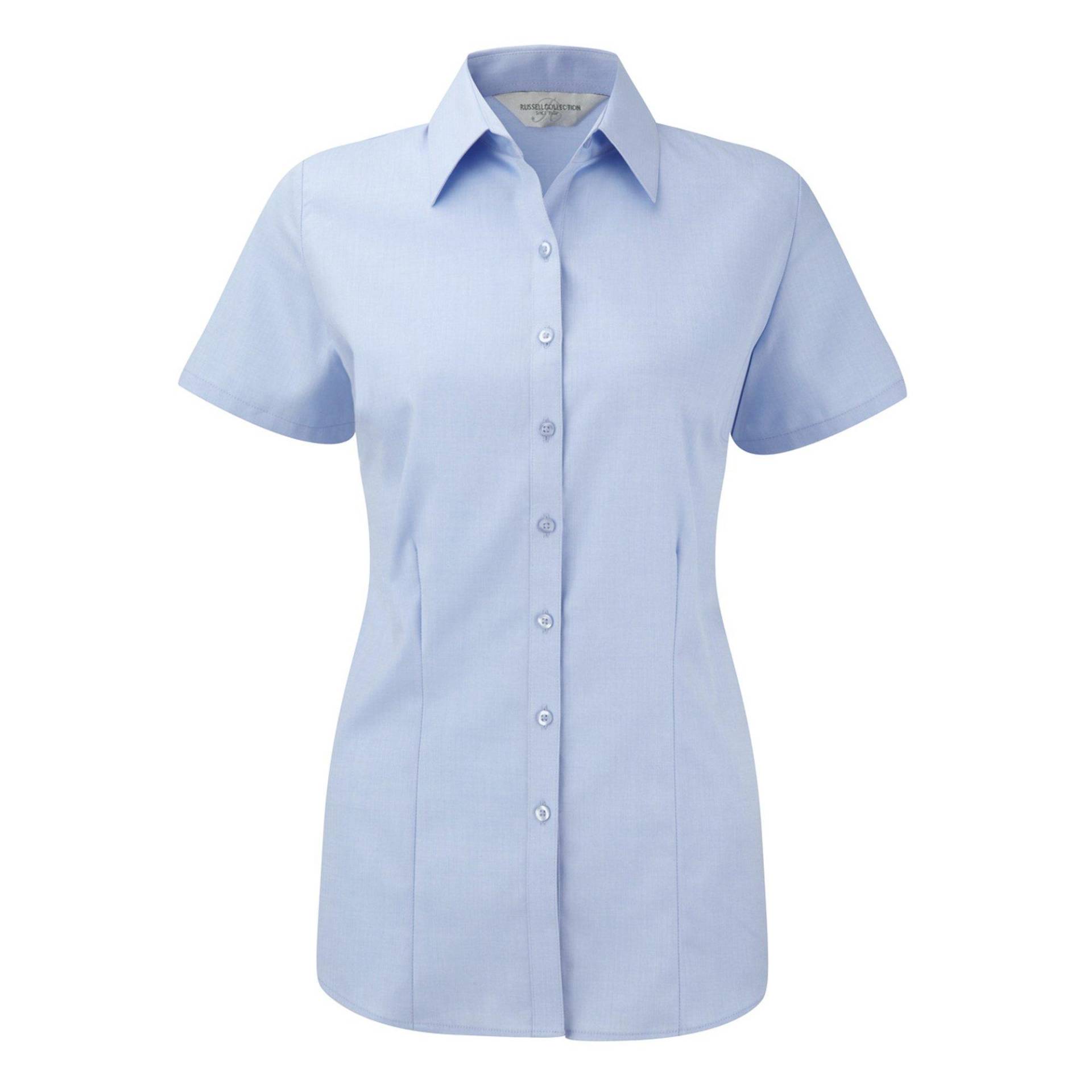 Bluse Hemd Mit Dezentem Fischgrätenmuster, Kurzärmlig Damen Hellblau M von Russell
