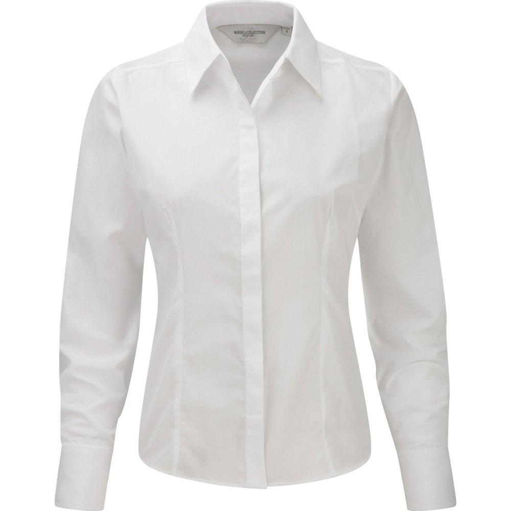 Russell - Collection Popelin Bluse Hemd, Langarm, pflegeleicht, tailliert, für Damen, Weiss, Größe 4XL von Russell