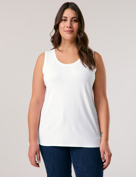 SAMOON Damen Basic-Top mit Seitenschlitzen Viskose 68 cm Shirt Rundhals Ärmellos unifarben Weiss von SAMOON