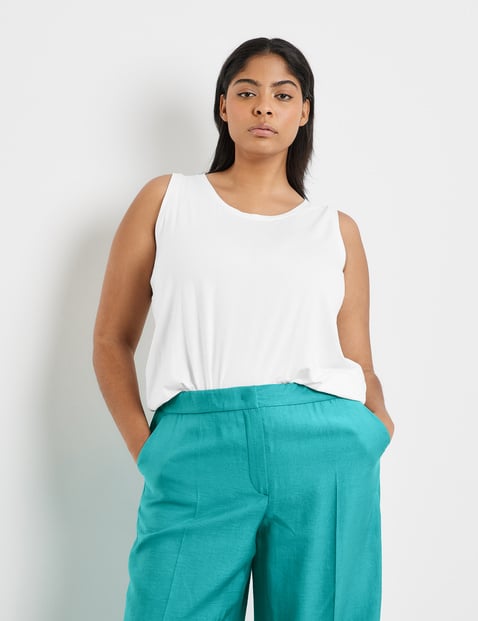 SAMOON Damen Basic-Top mit Seitenschlitzen 68cm Ärmellos Rundhals Viskose Weiss von SAMOON