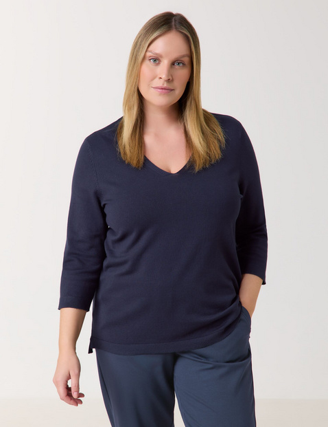 SAMOON Damen 3/4 Arm Basic Pullover mit V-Ausschnitt Viskose, Blau SAMOON Damen 3/4 Arm Basic Pullover mit V-Ausschnitt Viskose, Blau von SAMOON