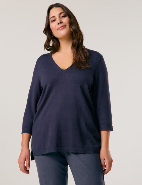 SAMOON Damen 3/4 Arm Basic Pullover mit V-Ausschnitt Viskose, Blau SAMOON Damen 3/4 Arm Basic Pullover mit V-Ausschnitt Viskose, Blau von SAMOON