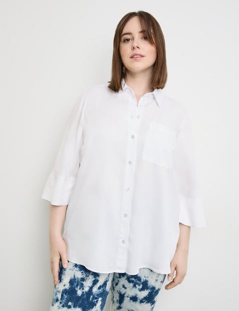 SAMOON Damen 3/4 Arm Bluse aus TENCEL™ Lyocell 76 cm Hemdkragen unifarben Weiss von SAMOON