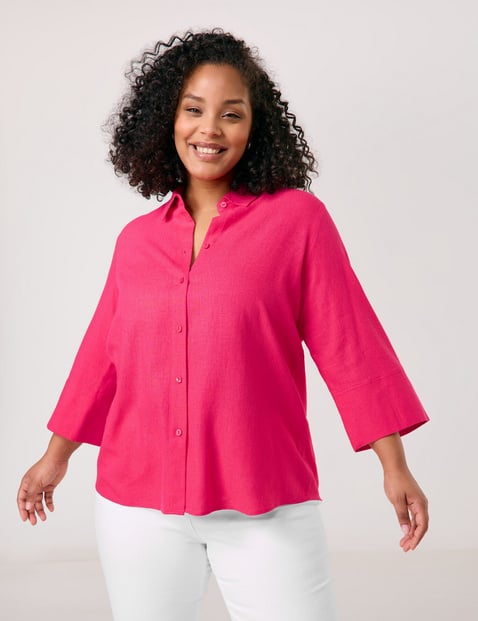 SAMOON Damen 3/4 Arm Bluse aus Viskose-Leinen-Mix 68 cm Hemdkragen unifarben Pink von SAMOON