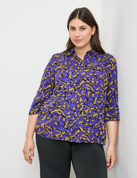 SAMOON Damen 3/4 Arm Bluse mit Allover-Print 68cm Hemdkragen Viskose Lila gemustert von SAMOON