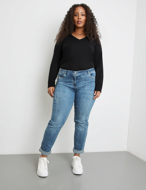 SAMOON Damen 5-Pocket Jeans Betty mit Saumaufschlag Baumwolle Normale Leibhöhe Blau von SAMOON