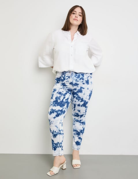SAMOON Damen 7/8 Jeans mit Batik-Print Betty Baumwolle Blau gemustert von SAMOON