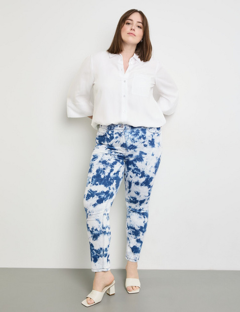 SAMOON Damen 7/8 Jeans mit Batik-Print Betty Baumwolle Normale Leibhöhe Blau SAMOON Damen 7/8 Jeans mit Batik-Print Betty Baumwolle Normale Leibhöhe Blau von SAMOON