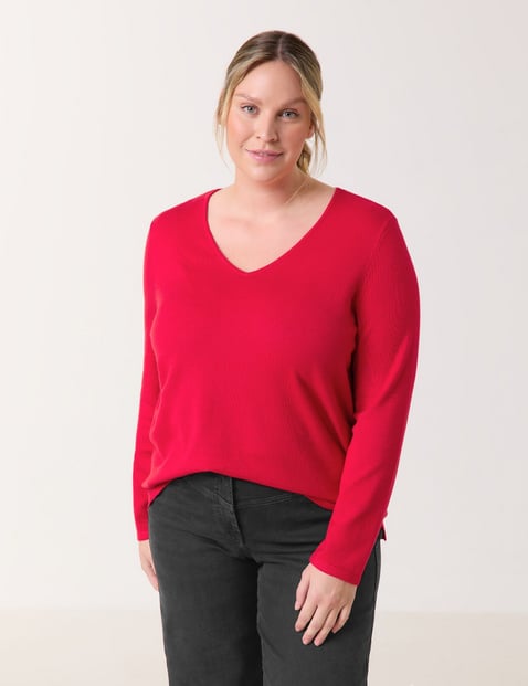 SAMOON Damen Basic Pullover mit V-Ausschnitt Langarm Viskose, Rot von SAMOON