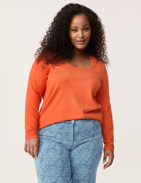 SAMOON Damen Basic Pullover mit tiefrundem Ausschnitt Langarm Viskose, Orange von SAMOON