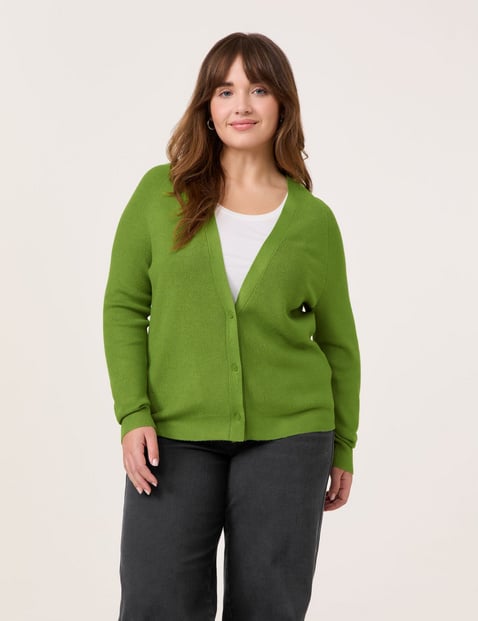 SAMOON Damen Basic Strickjacke aus Rippstrick 66cm Langarm V-Ausschnitt Viskose Grün von SAMOON