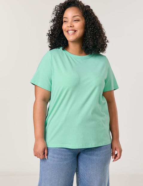 SAMOON Damen Basic T-Shirt 68 cm Rundhals Kurzarm unifarben Blau von SAMOON