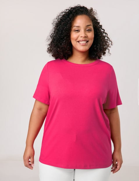 SAMOON Damen Basic T-Shirt 68 cm Rundhals Kurzarm unifarben Pink von SAMOON