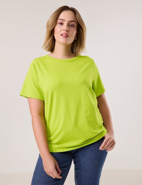 SAMOON Damen Basic T-Shirt Modal 68 cm Rundhals Kurzarm unifarben Grün von SAMOON