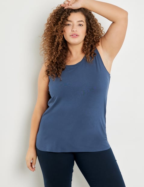 SAMOON Damen Basic-Top mit Seitenschlitzen 68cm Ärmellos Rundhals Viskose, Blau von SAMOON