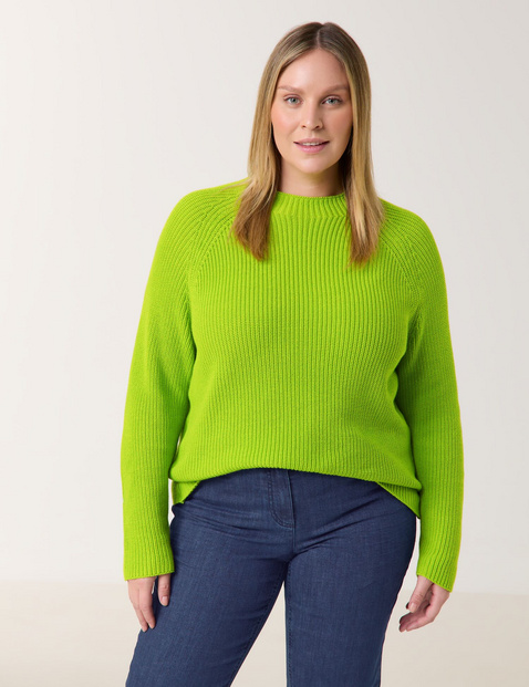 SAMOON Damen Baumwoll-Pullover aus Rippstrick Langarm Turtleneck Baumwolle, Grün von SAMOON