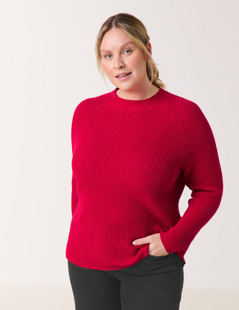 SAMOON Damen Baumwoll-Pullover aus Rippstrick Langarm Turtleneck Baumwolle, Rot von SAMOON