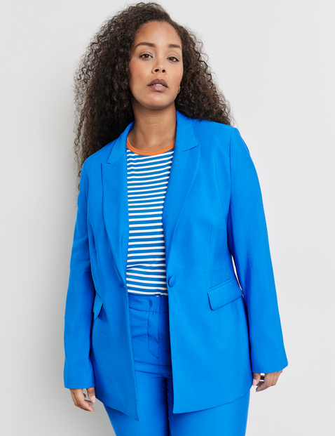 SAMOON Damen Blazer mit Pattentaschen 72cm Langarm Revers Viskose Blau von SAMOON